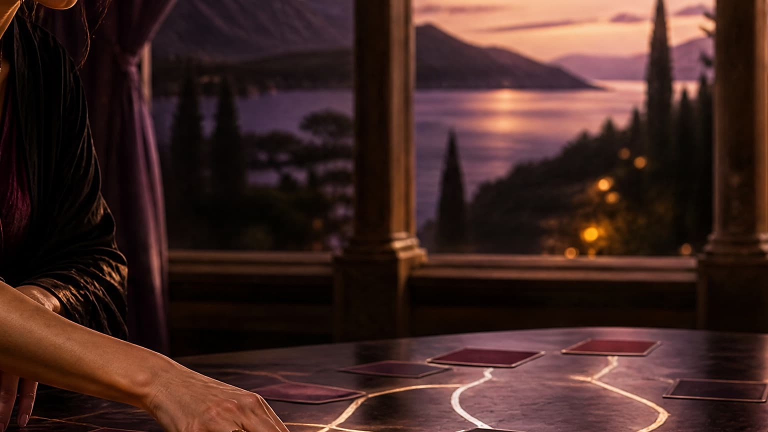 An adult reader organizing books, story cards, and a phone in a violet room, created for AO3 Tags Explained: How to Actually Find What You Want