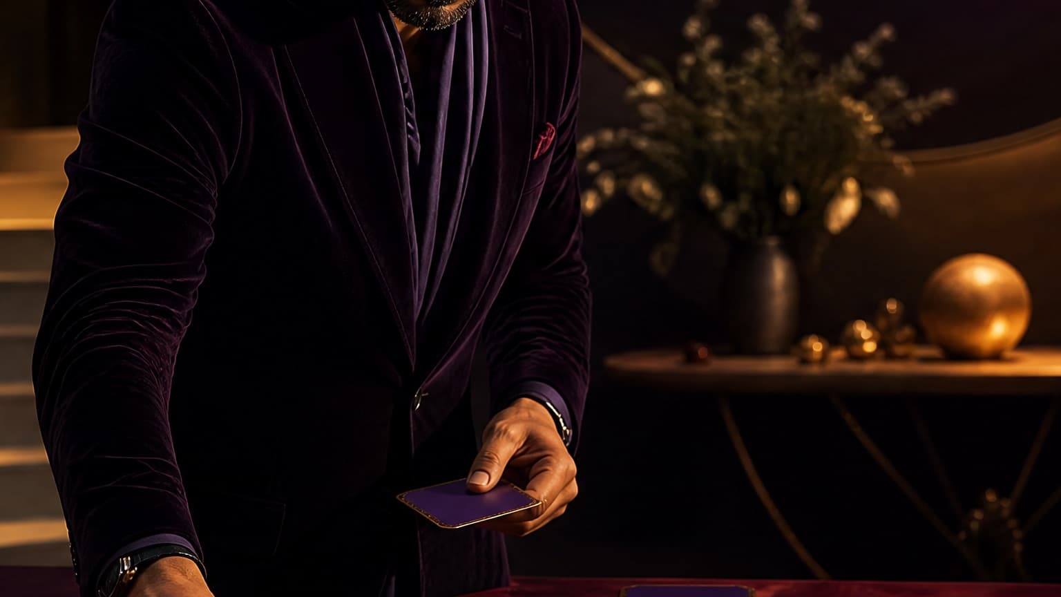 An adult reader organizing books, story cards, and a phone in a violet room, created for Royal Road Rising Stars and the Stories You Never See